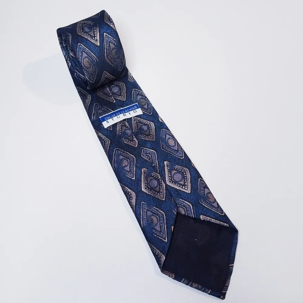 Oscar De La Renta Men's Tie Studio Black Blue Beige Made in the USA
